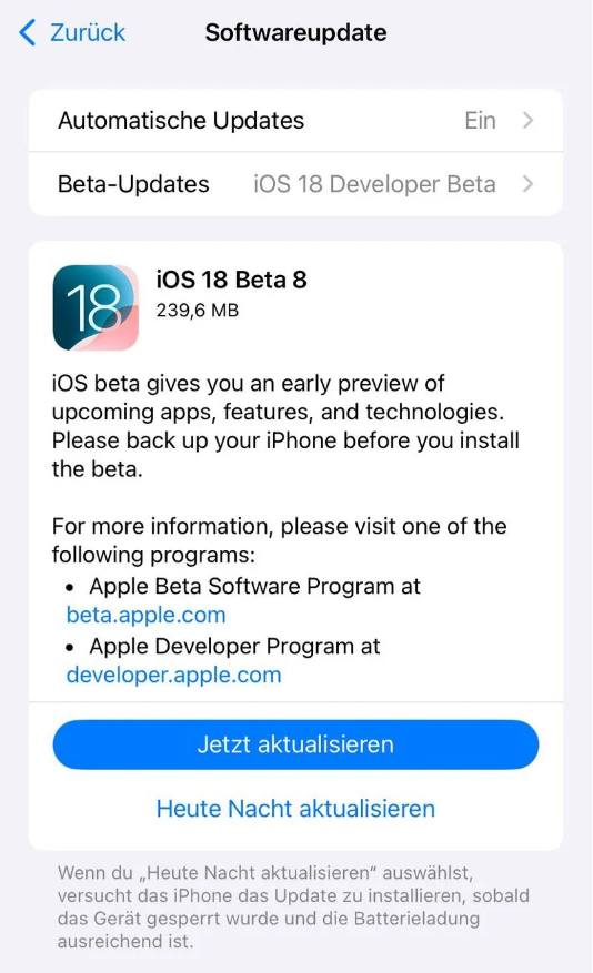 秀屿苹果手机维修分享苹果 iOS / iPadOS 18 开发者预览版 Beta 8 发布 